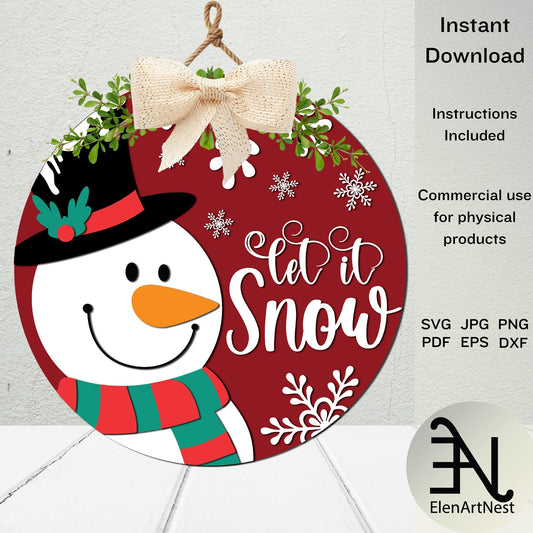 Let It Snow Door Sign SVG | Christmas Door Hanger SVG | Snowman Door Sign Laser Cut File | Glowforge Christmas Sign | Winter Door Hanger SVG