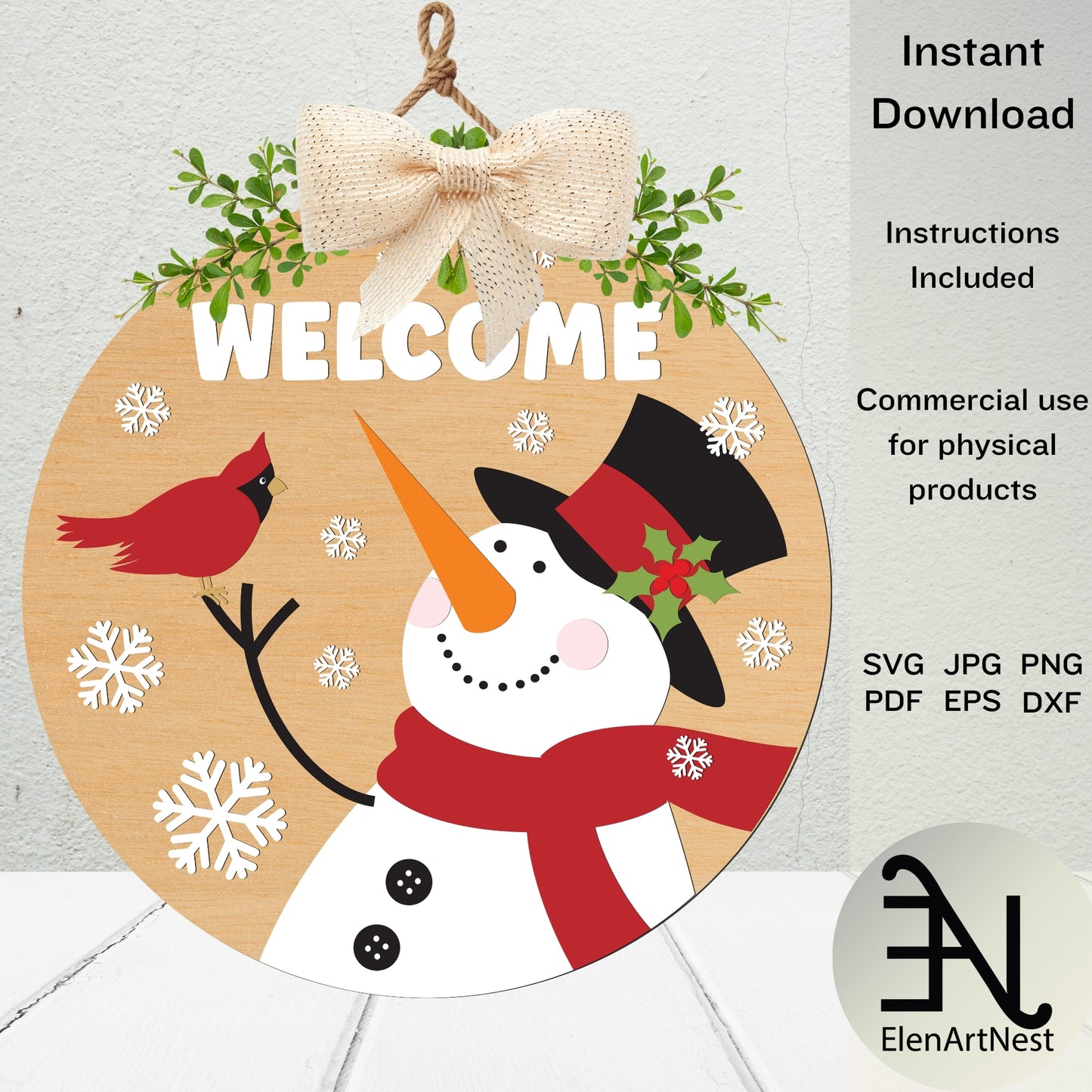 Christmas Front Door Decorations Bundle | Christmas Door Hanger Bundle SVG | Winter Welcome Sign Designs | Glowforge & Cricut Laser Cut Files | Holiday Round Door Signs