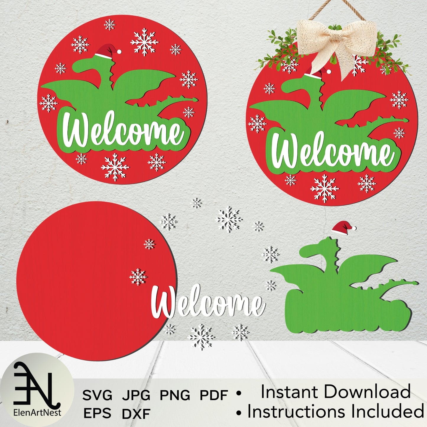 Christmas Dinosaur Welcome Sign Svg | Dinosaur Christmas Decor Svg | Laser Cut File | Holiday Welcome Sign | Glowforge Svg | Cricut Cut File