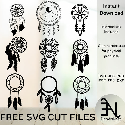 Dreamcatcher Bundle SVG | SVG Files for Cricut | Native American Feather Clipart | Dreamcatcher Cut File | Boho SVG, Dreamcatcher Silhouette