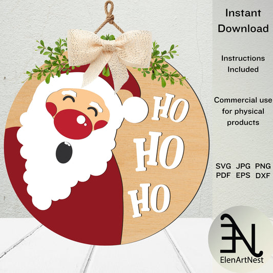 Ho Ho Ho Santa Door Hanger SVG | Santa DIGITAL Download | Round Christmas Sign | Glowforge Laser Cut File | Cricut Holiday Welcome Sign SVG