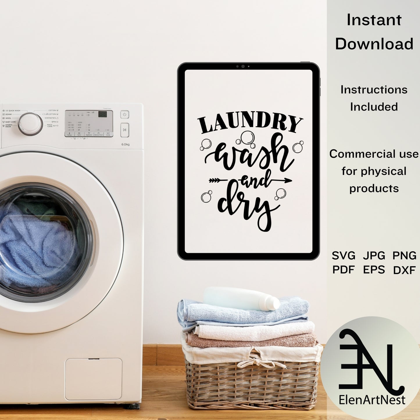 Laundry Labels Bundle SVG | Wash and Dry SVG | Laundry Room Sign | Farmhouse SVG | Washer Dryer Svg | Laundry Co Svg | Clothesline Clipart