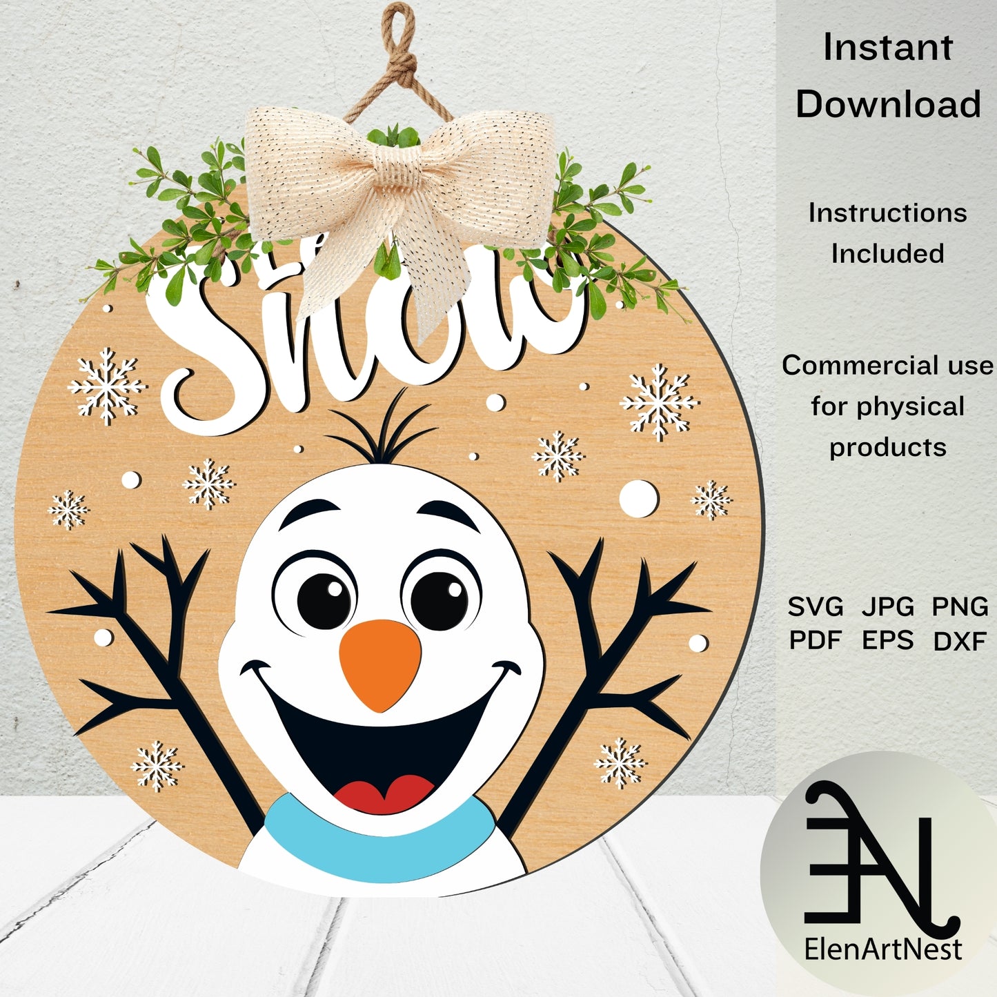 Let It Snow Snowman Door Hanger SVG | Snowman Door Sign SVG | Let It Snow SVG Cut Files | Winter Door Decor Laser Cut Files | Cricut Snowman