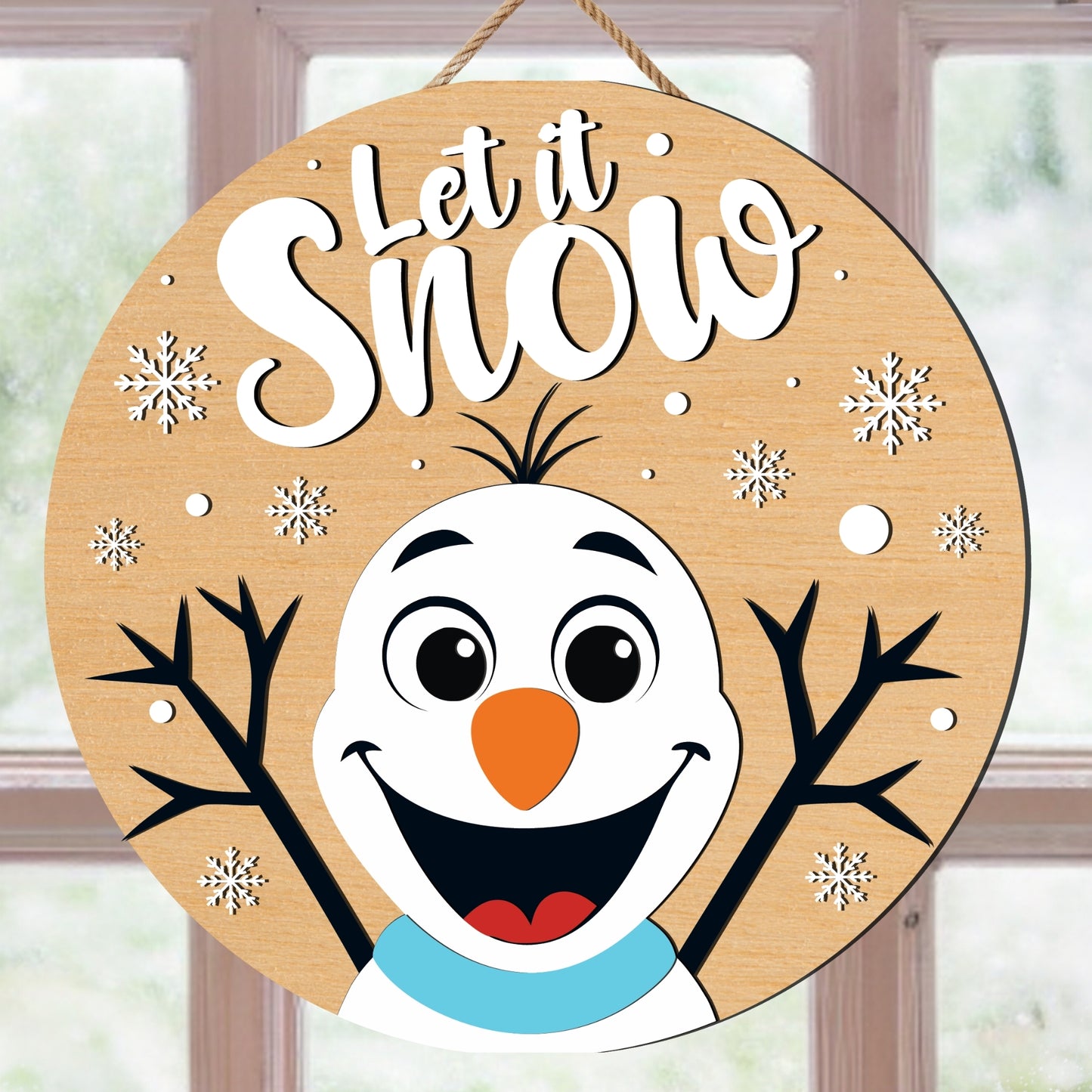 Let It Snow Snowman Door Hanger SVG | Snowman Door Sign SVG | Let It Snow SVG Cut Files | Winter Door Decor Laser Cut Files | Cricut Snowman