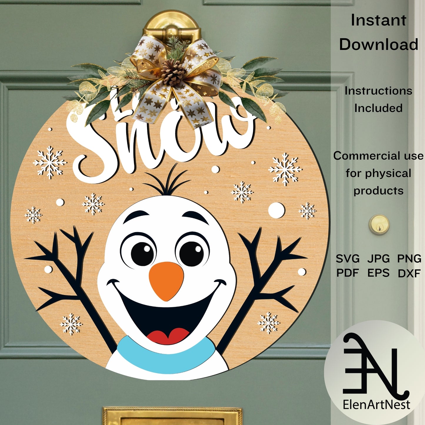 Let It Snow Snowman Door Hanger SVG | Snowman Door Sign SVG | Let It Snow SVG Cut Files | Winter Door Decor Laser Cut Files | Cricut Snowman