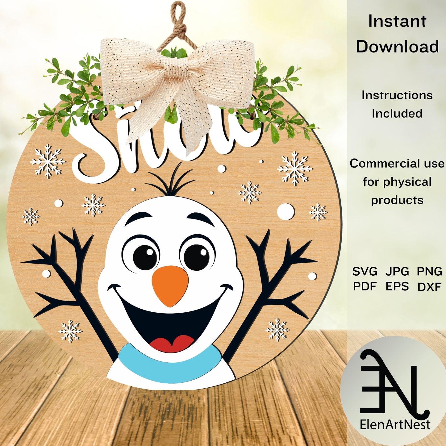 Let It Snow Snowman Door Hanger SVG | Snowman Door Sign SVG | Let It Snow SVG Cut Files | Winter Door Decor Laser Cut Files | Cricut Snowman