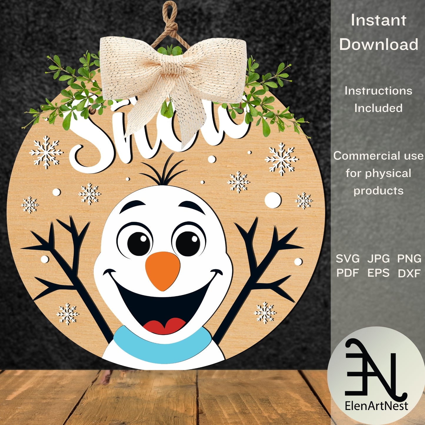 Let It Snow Snowman Door Hanger SVG | Snowman Door Sign SVG | Let It Snow SVG Cut Files | Winter Door Decor Laser Cut Files | Cricut Snowman