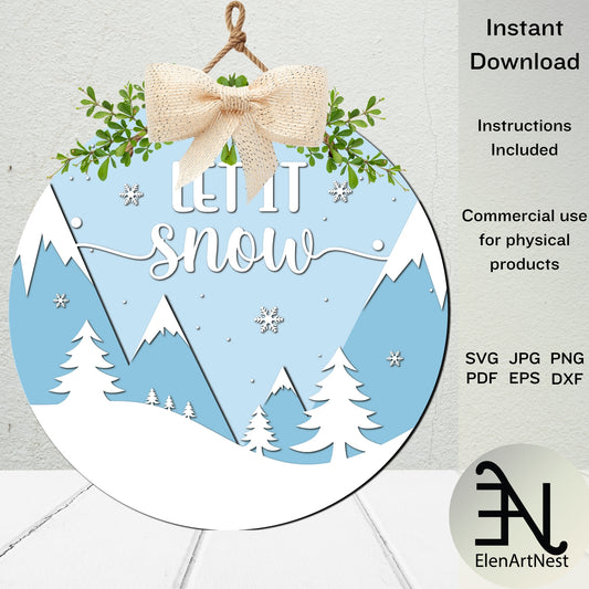 Let It Snow Door Sign svg | Merry Christmas Sign svg | Christmas Door Hanger SVG | Laser Cut Files | Glowforge svg files | Winter Round Sign