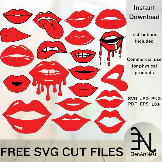 Lips Bundle SVG | Kiss Cut Files for Cricut | Lipstick SVG Bundle | Valentine's Day Lips Png | Romantic Silhouette SVG | Lips Clipart