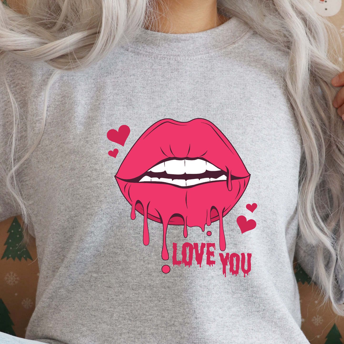 Love You Red Lips SVG | Romantic Kiss Design | Dripping Lips Valentine's Day Cut File