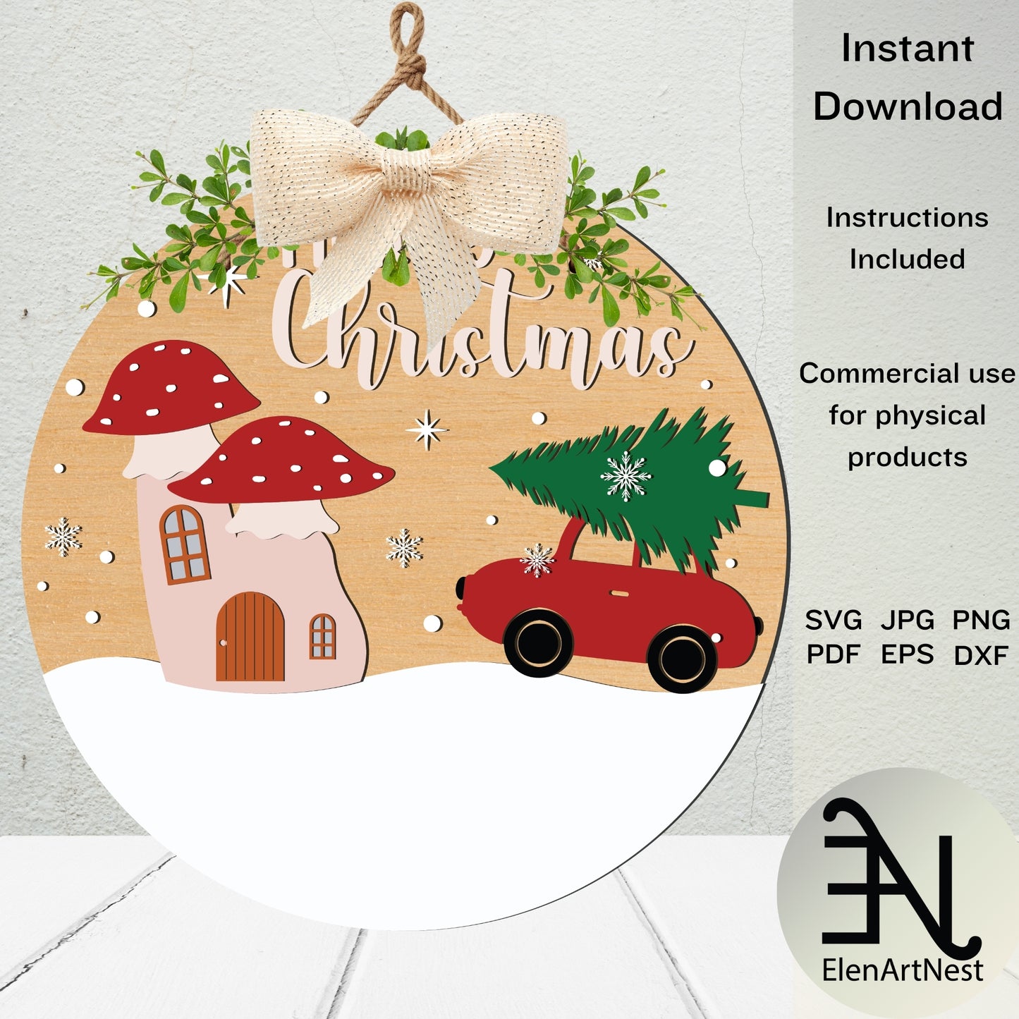 Christmas Front Door Decorations Bundle | Christmas Door Hanger Bundle SVG | Winter Welcome Sign Designs | Glowforge & Cricut Laser Cut Files | Holiday Round Door Signs