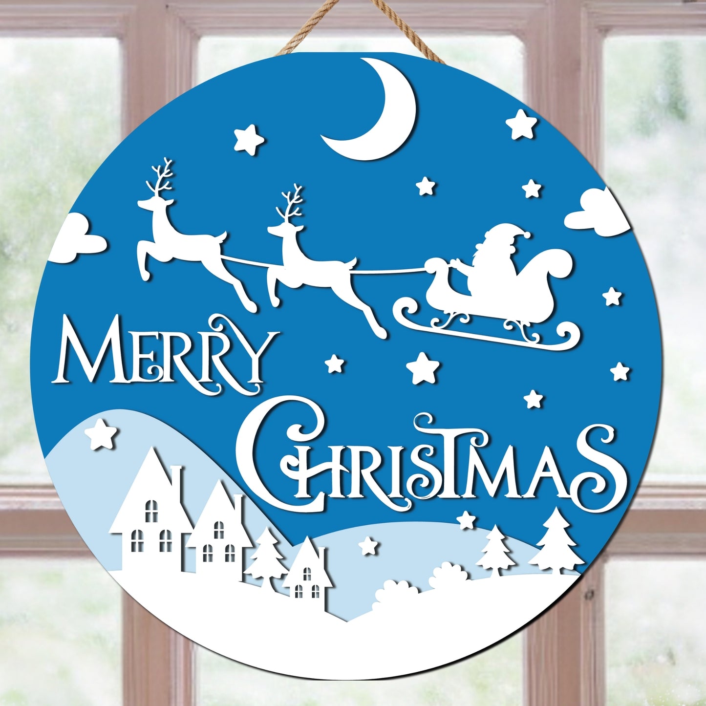 Merry Christmas Santa Sleigh Sign SVG | DIGITAL download Christmas Sign | Laser cut file | Glowforge Christmas sign | Holiday Door Hanger