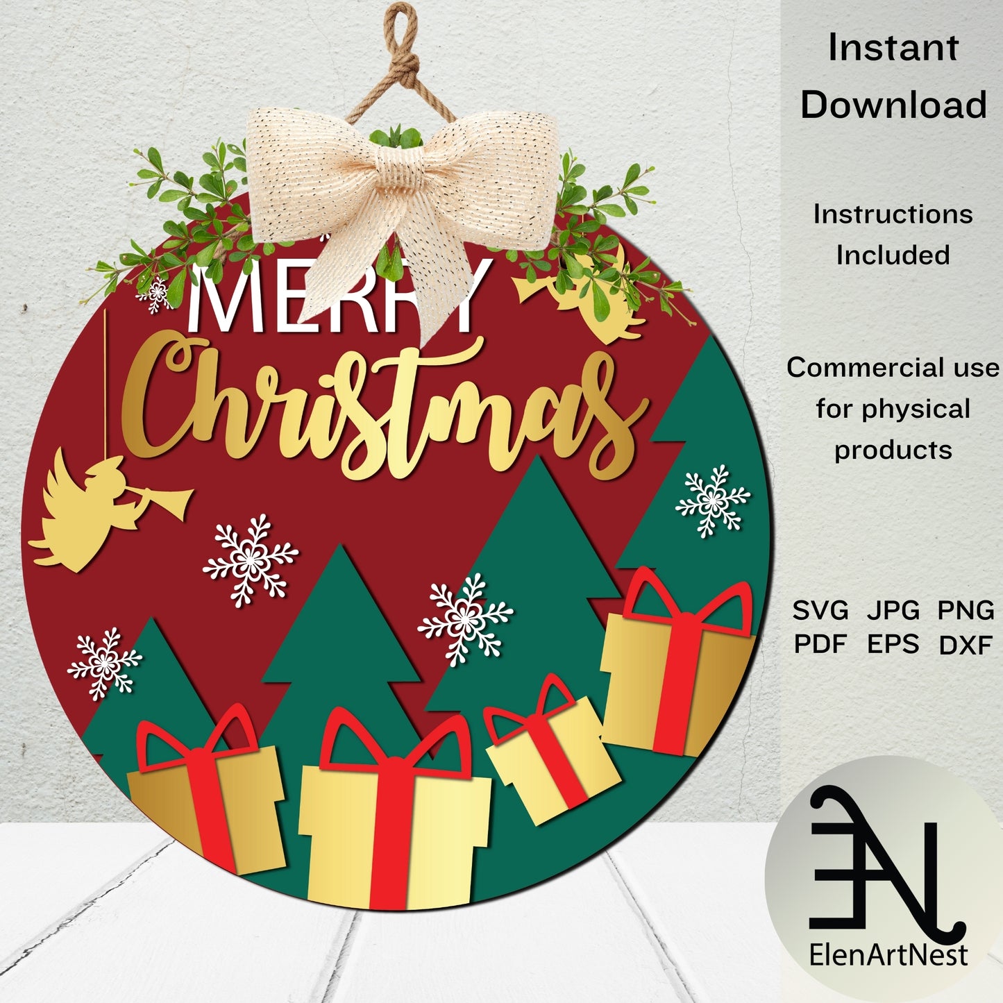 Christmas Front Door Decorations Bundle | Christmas Door Hanger Bundle SVG | Winter Welcome Sign Designs | Glowforge & Cricut Laser Cut Files | Holiday Round Door Signs