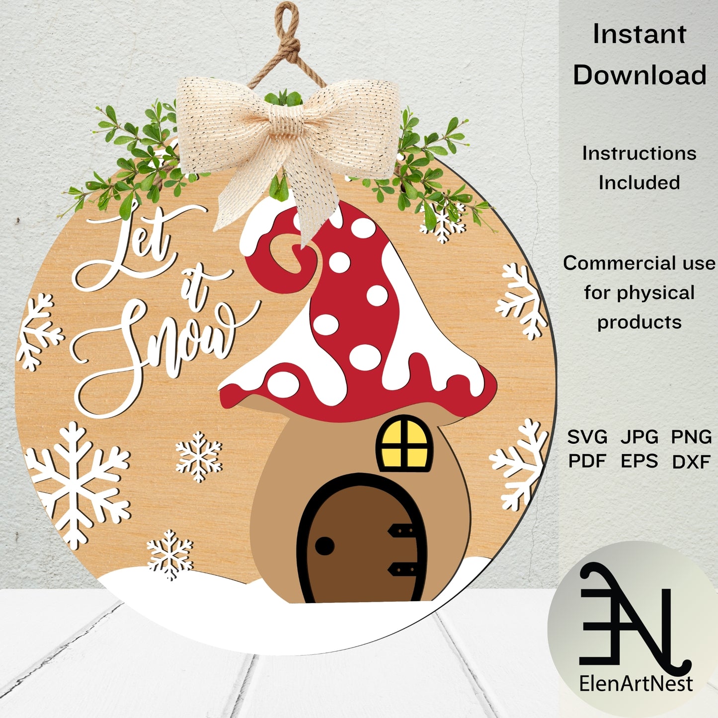 Christmas Front Door Decorations Bundle | Christmas Door Hanger Bundle SVG | Winter Welcome Sign Designs | Glowforge & Cricut Laser Cut Files | Holiday Round Door Signs