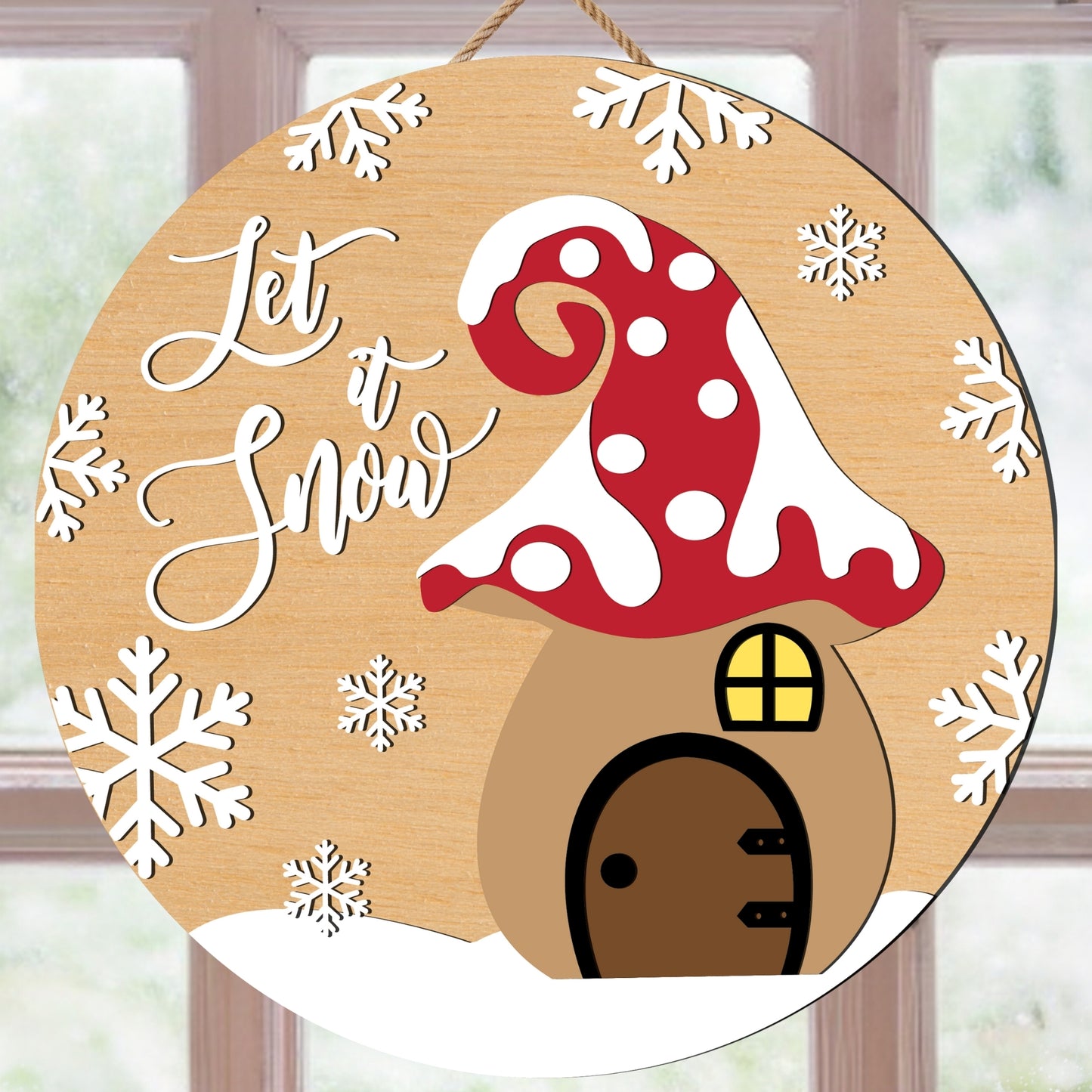 Mushroom Christmas Ornament Sign SVG | Mushroom Svg | Let It Snow Christmas Ornament Svg | Laser Cut Files | Woodland Christmas Decor Svg