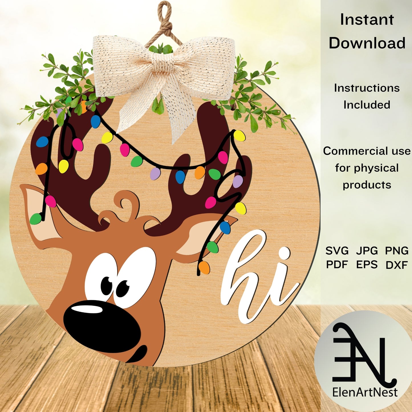 Reindeer Door Sign SVG | Christmas Reindeer Door Hanger SVG | Reindeer Hi Door Sign Cut File | Holiday Door Decor | Reindeer Welcome Sign