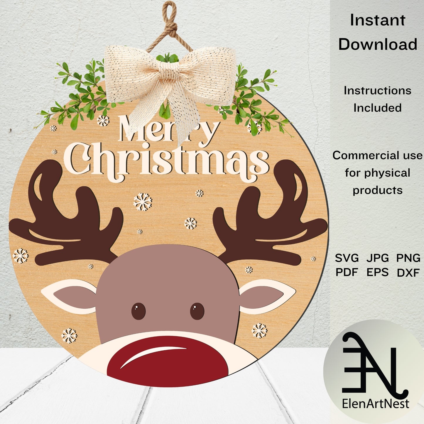 Christmas Front Door Decorations Bundle | Christmas Door Hanger Bundle SVG | Winter Welcome Sign Designs | Glowforge & Cricut Laser Cut Files | Holiday Round Door Signs