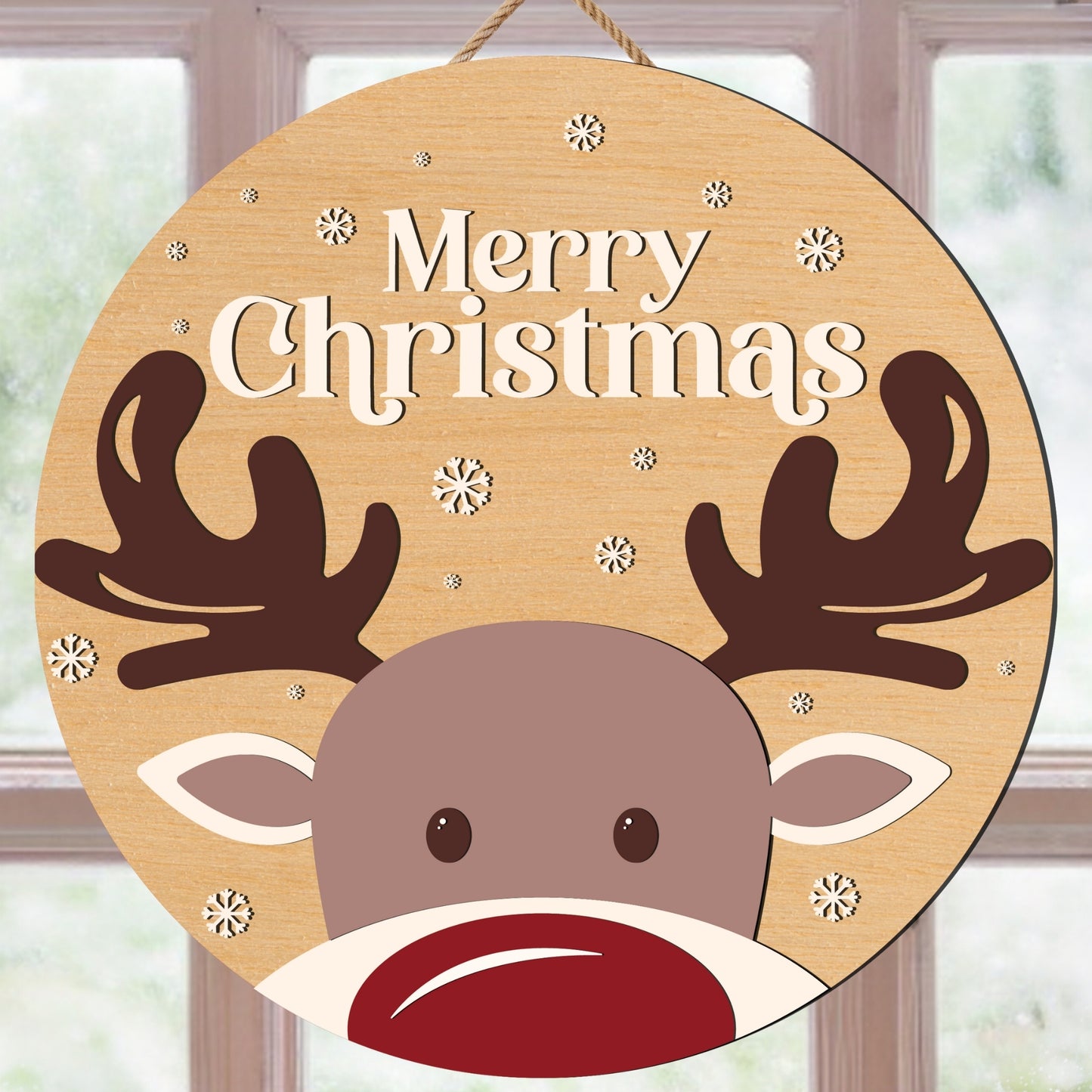 Reindeer Merry Christmas Sign SVG | Christmas Door Sign SVG | Reindeer SVG Files | Laser Cut Christmas Sign | Glowforge Reindeer Door Hanger