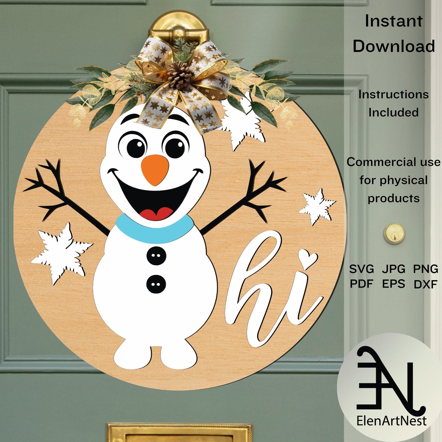 Snowman Door Hanger SVG | Christmas Door Hanger Cut File | Snowman Hi Door Hanger Design | Winter Porch Decor SVG | Snowman SVG for Cricut