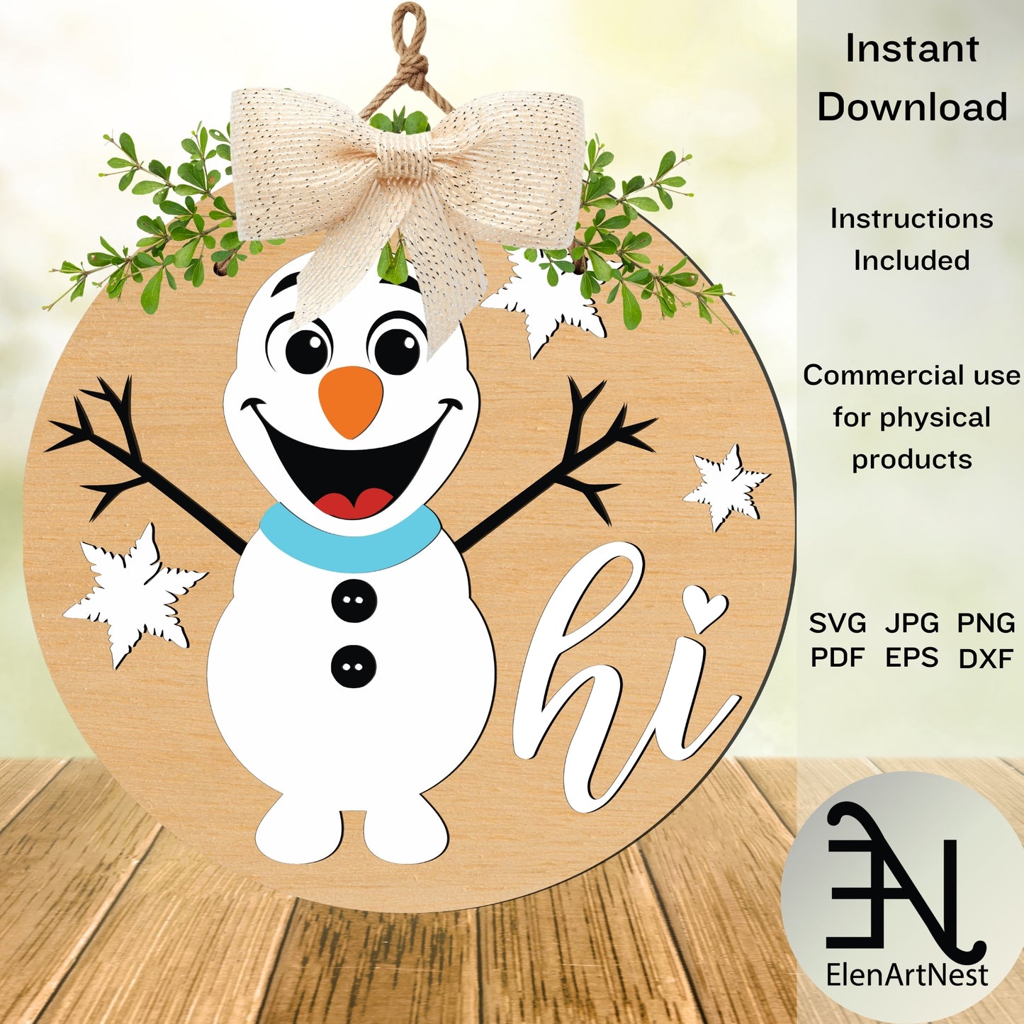 Snowman Door Hanger SVG | Christmas Door Hanger Cut File | Snowman Hi Door Hanger Design | Winter Porch Decor SVG | Snowman SVG for Cricut