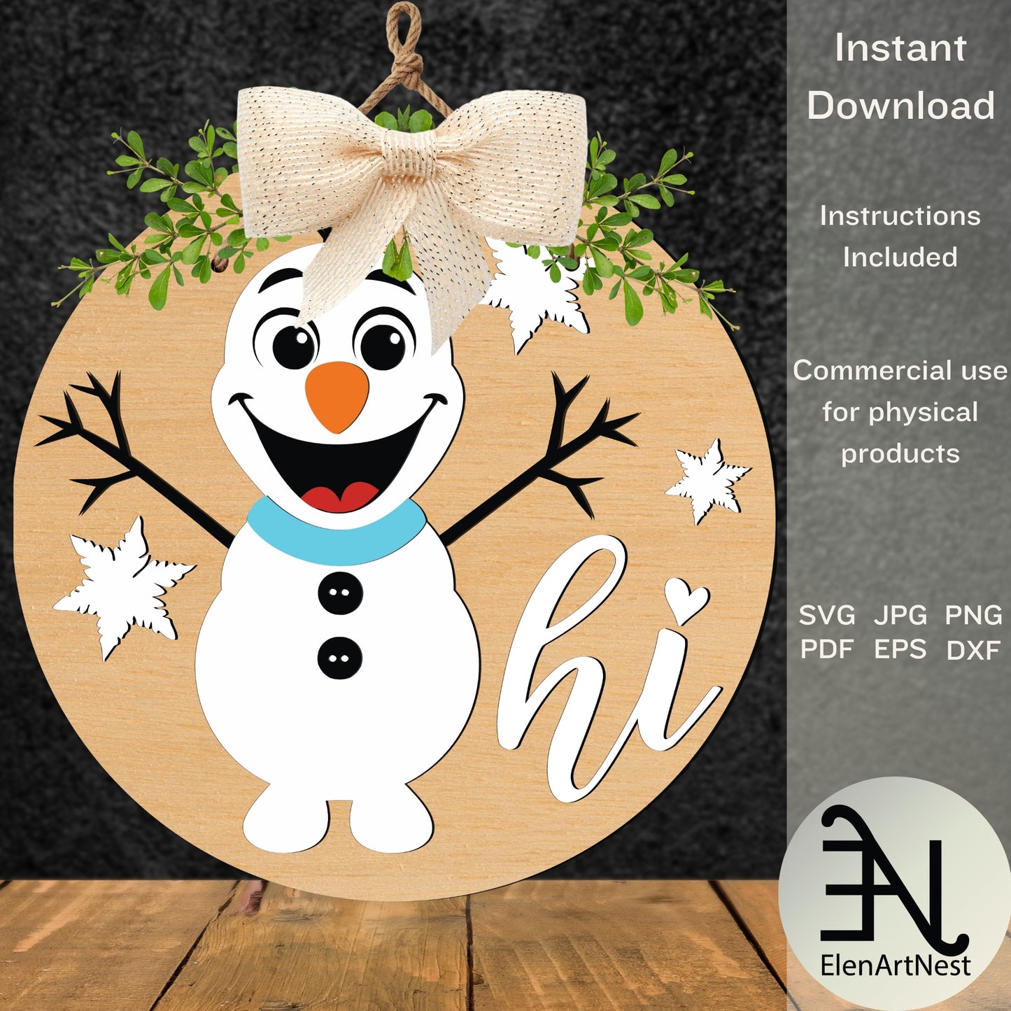 Snowman Door Hanger SVG | Christmas Door Hanger Cut File | Snowman Hi Door Hanger Design | Winter Porch Decor SVG | Snowman SVG for Cricut