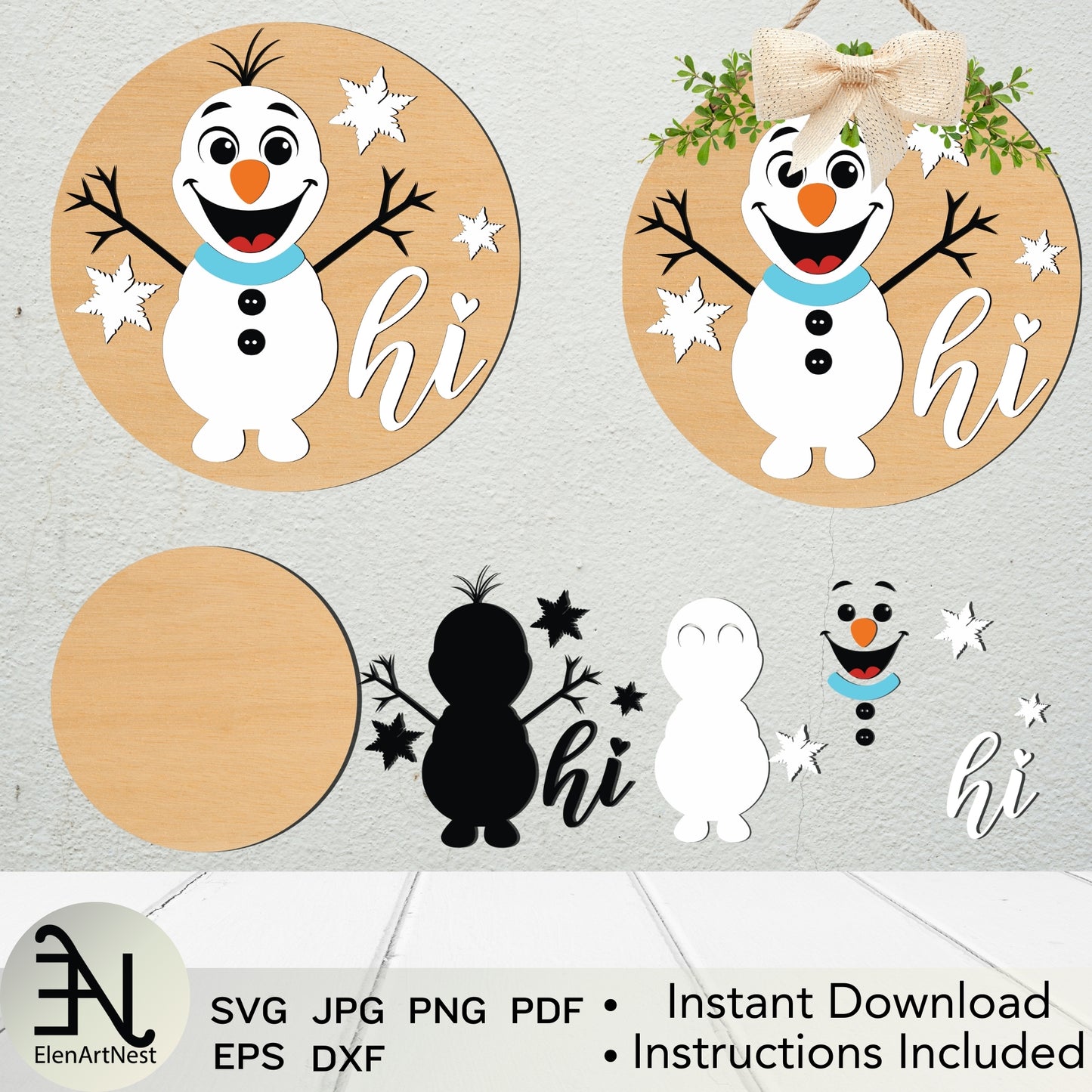 Snowman Door Hanger SVG | Christmas Door Hanger Cut File | Snowman Hi Door Hanger Design | Winter Porch Decor SVG | Snowman SVG for Cricut