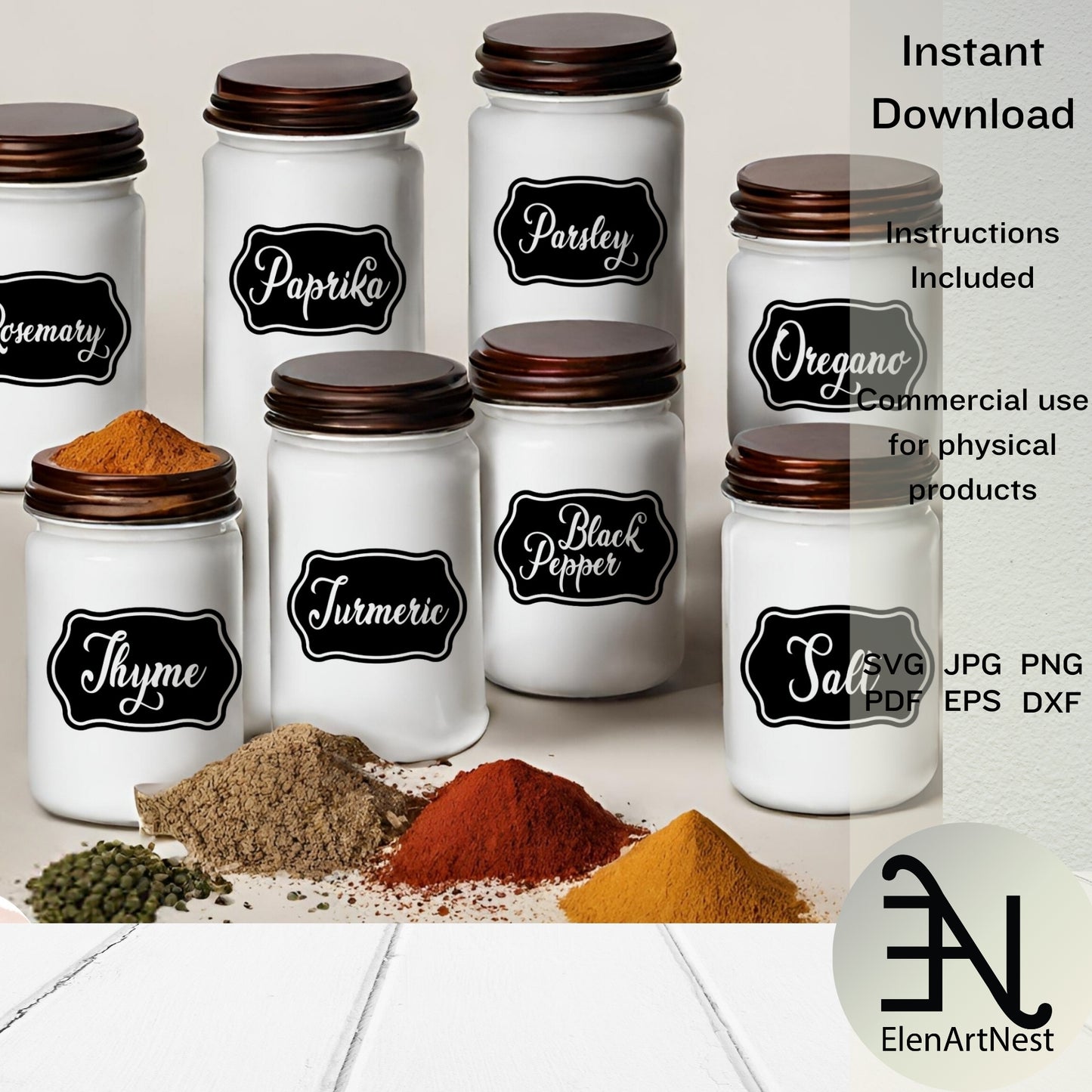 Black Spices Labels SVG | Spice Jar Stickers Svg | Pantry Organization | Modern Minimalist Kitchen | Cut Files for Cricut | Instant Download