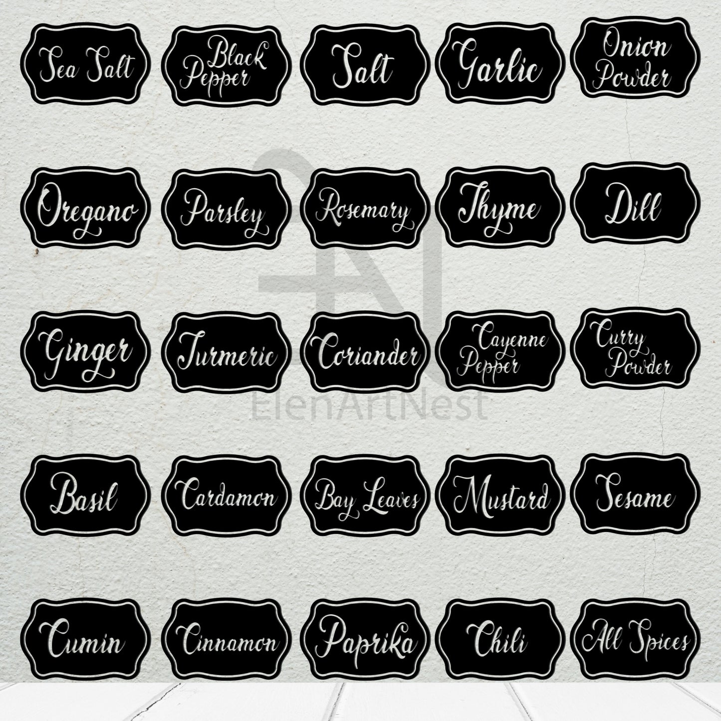 Black Spices Labels SVG | Spice Jar Stickers Svg | Pantry Organization | Modern Minimalist Kitchen | Cut Files for Cricut | Instant Download