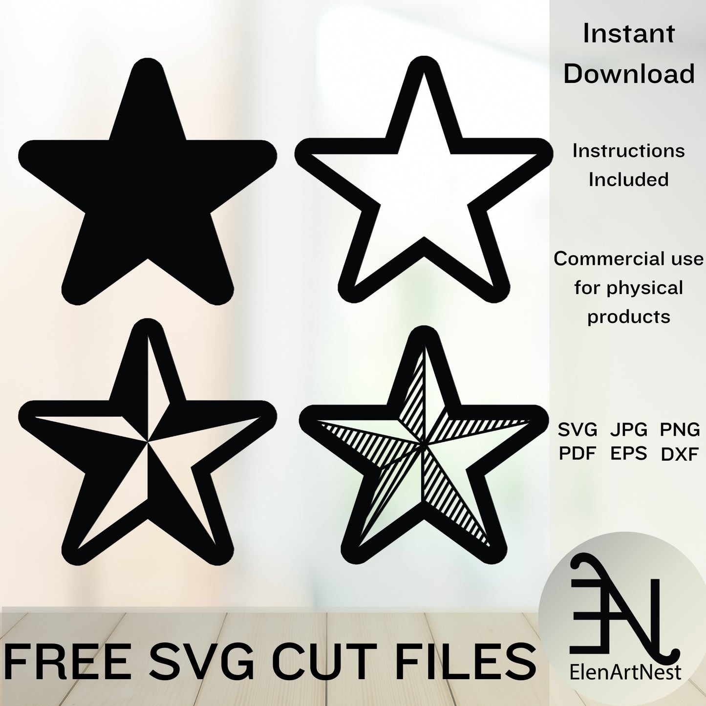 Stars Bundle Svg | Star Outline Design | Rounded Star Png | Instant Download | Basic Shape Svg | DIY Craft, Silhouette, Cricut, Scrapbooking