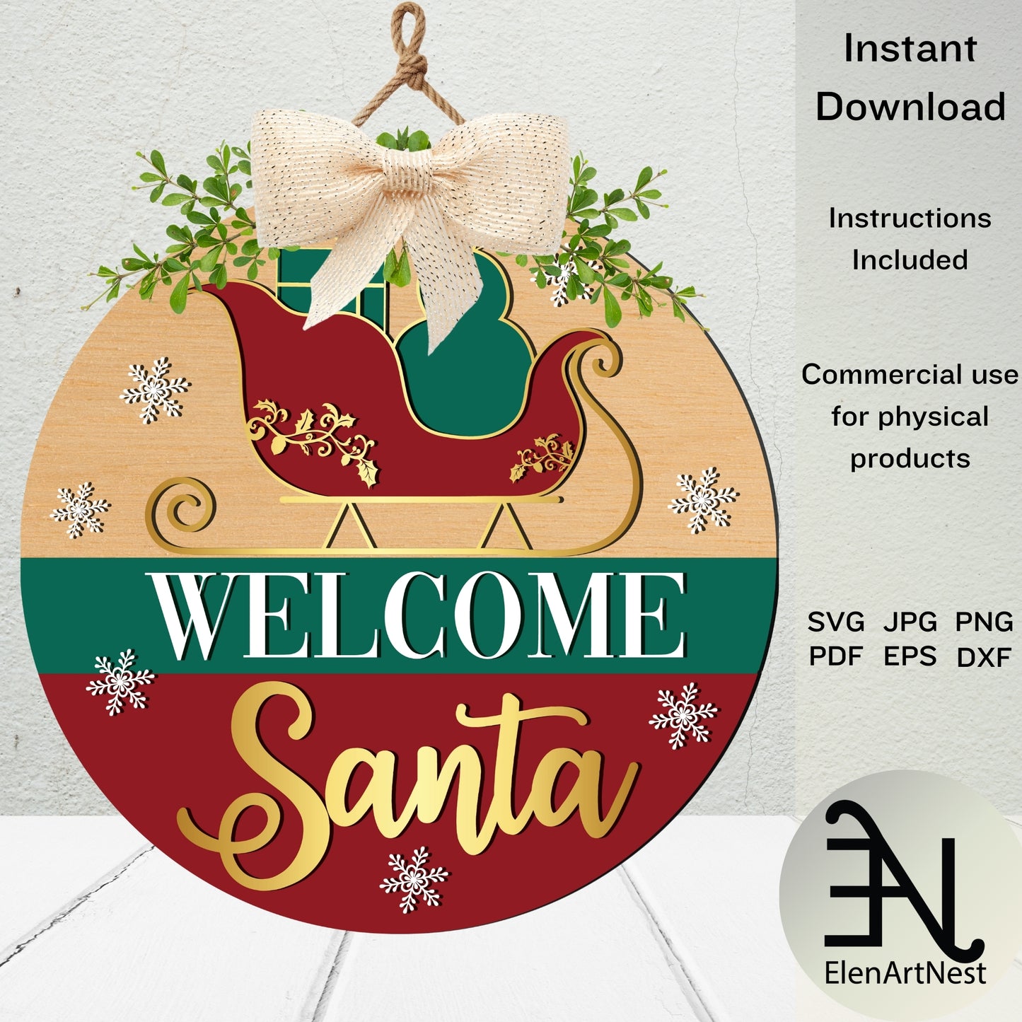 Christmas Front Door Decorations Bundle | Christmas Door Hanger Bundle SVG | Winter Welcome Sign Designs | Glowforge & Cricut Laser Cut Files | Holiday Round Door Signs